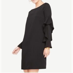 Ann Taylor Ruffle Sleeve Shift Dress Black 16 NWT Classic Career Party Cocktail